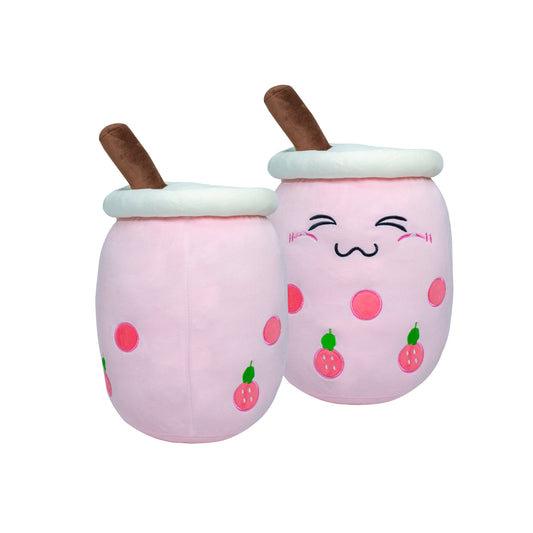 Cartoon Milk Tea Cup Pillow 50CM - Pink Closed Eyes