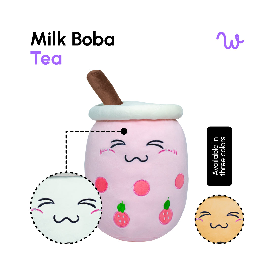 Cartoon Milk Tea Cup Pillow 50CM - Pink Closed Eyes