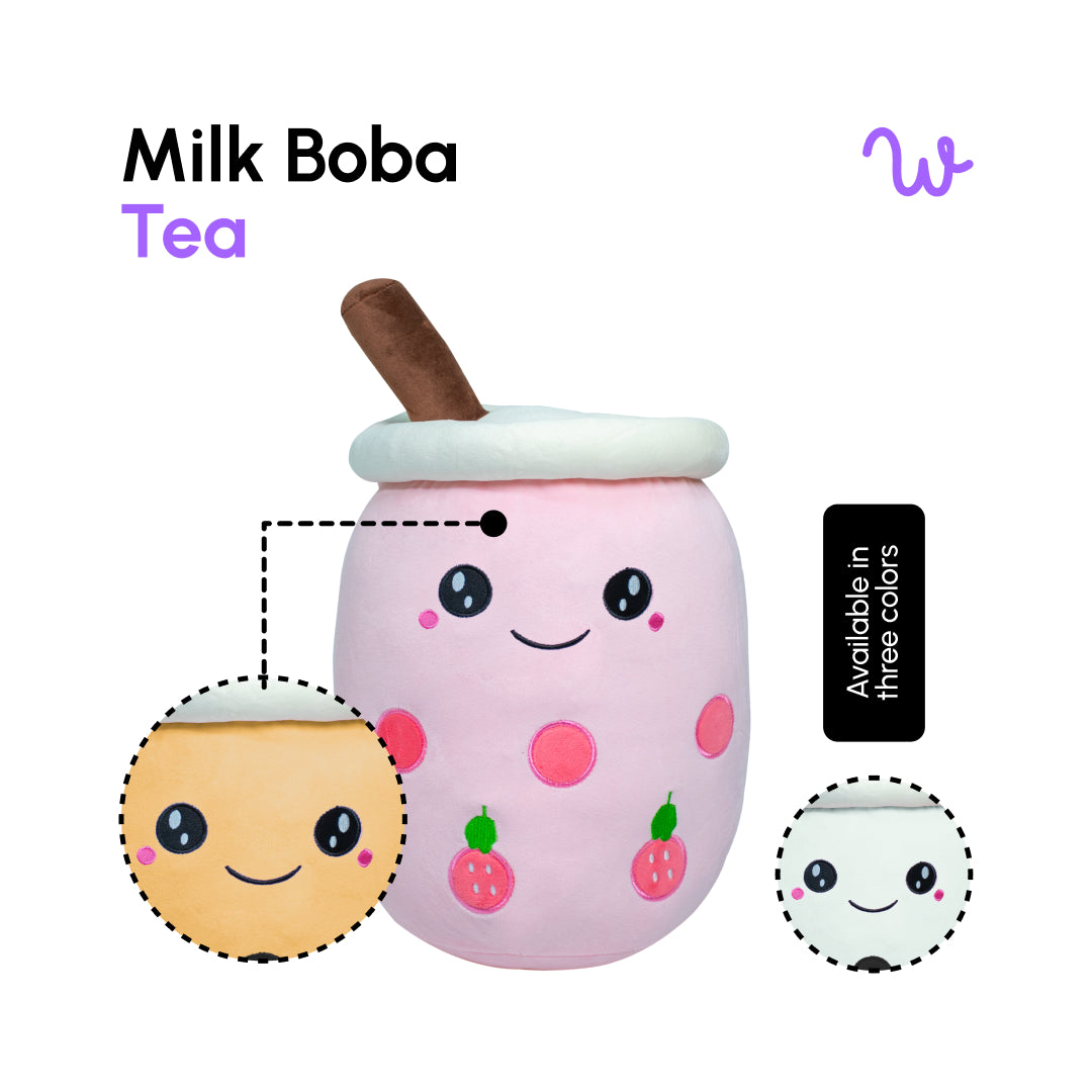 Cartoon Milk Tea Cup Pillow 50CM - Pink Open Eyes