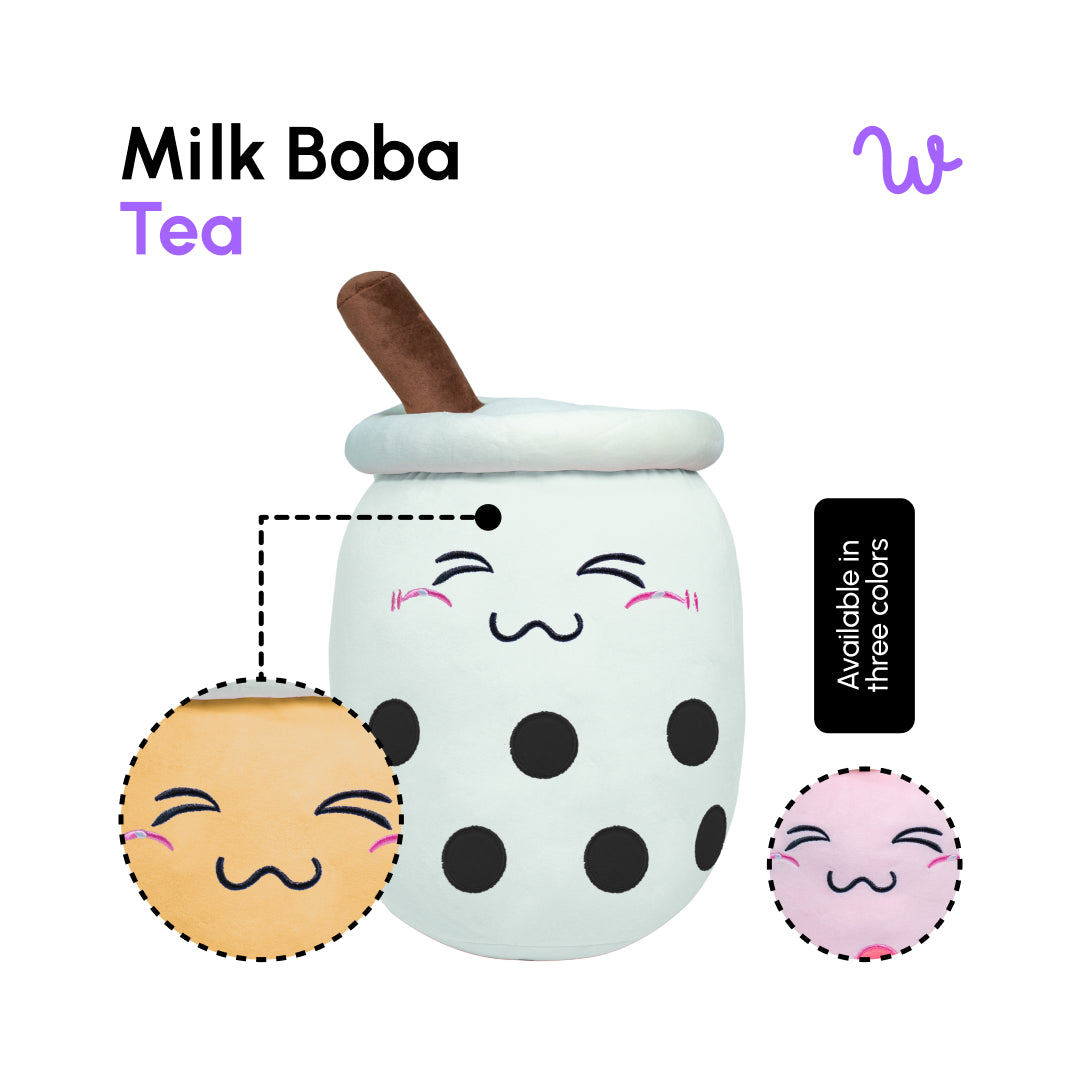 Cartoon Milk Tea Cup Pillow 50CM - Tan Closed Eyes