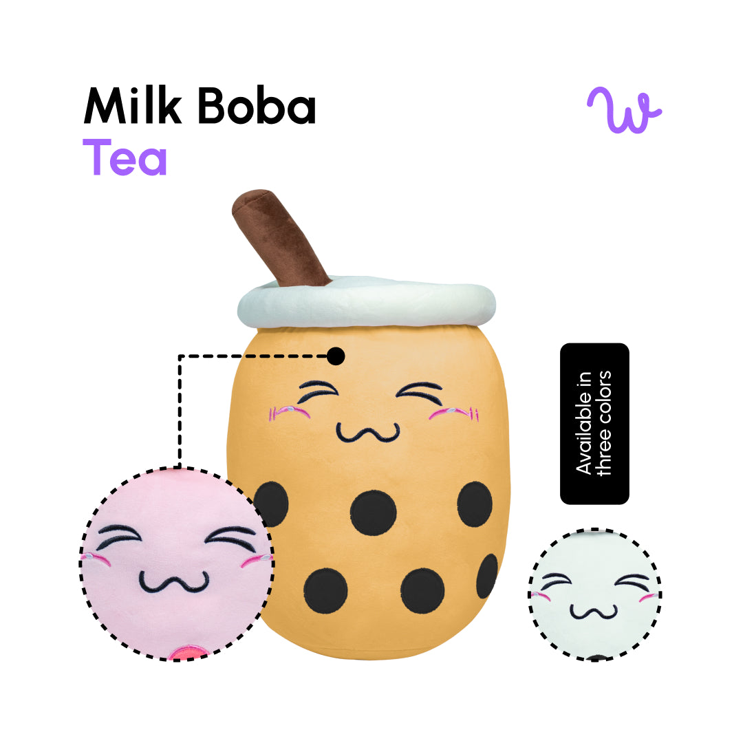 Cartoon Milk Tea Cup Pillow 50CM - Tan Closed Eyes