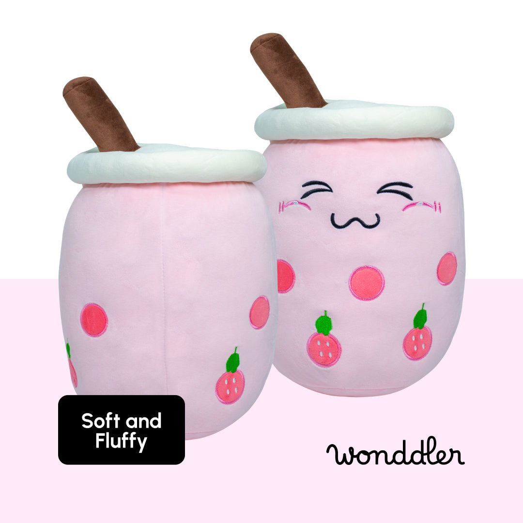 Cartoon Milk Tea Cup Pillow 50CM - Pink Closed Eyes