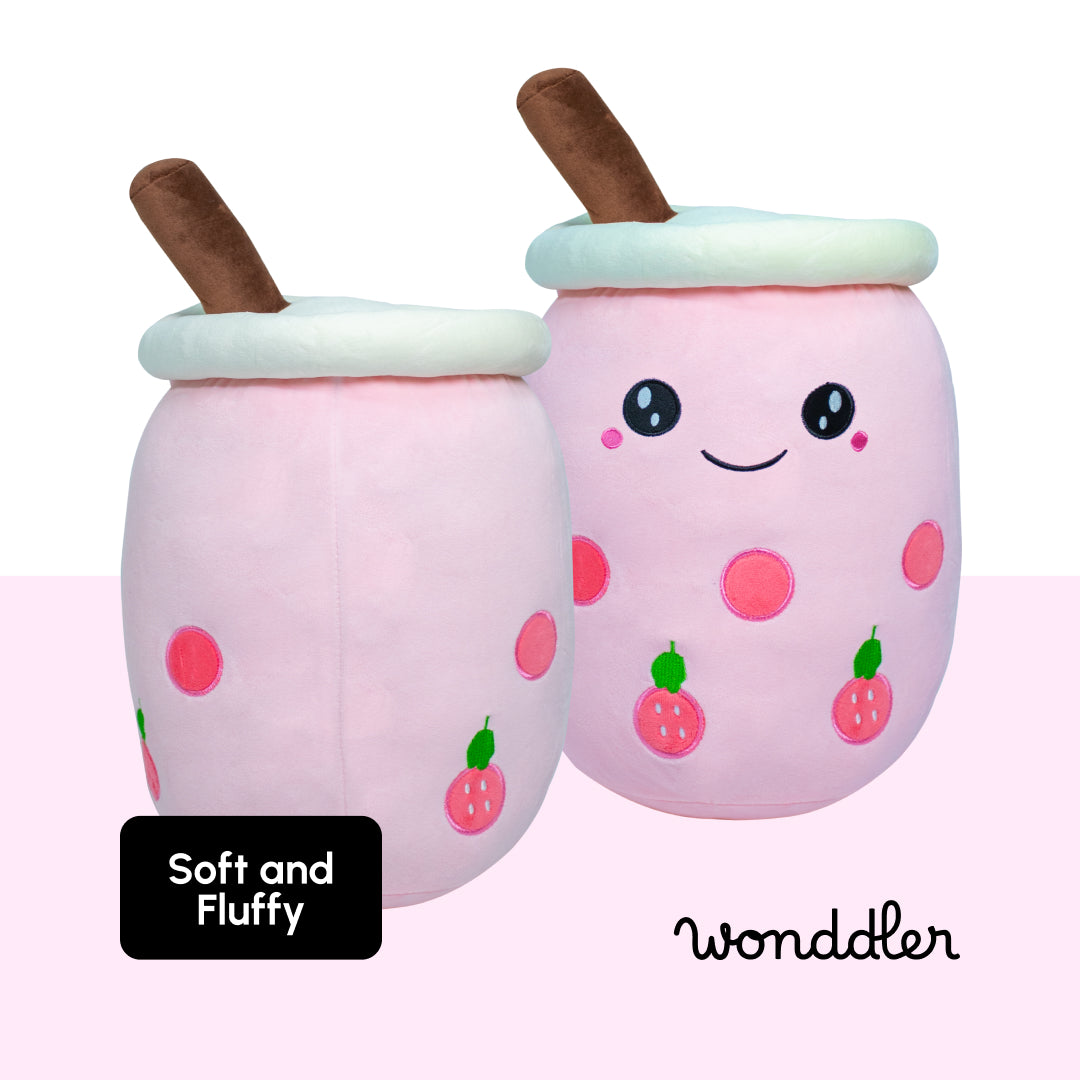 Cartoon Milk Tea Cup Pillow 50CM - Pink Open Eyes