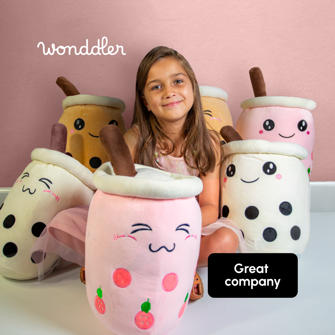 Cartoon Milk Tea Cup Pillow 50CM - Pink Open Eyes