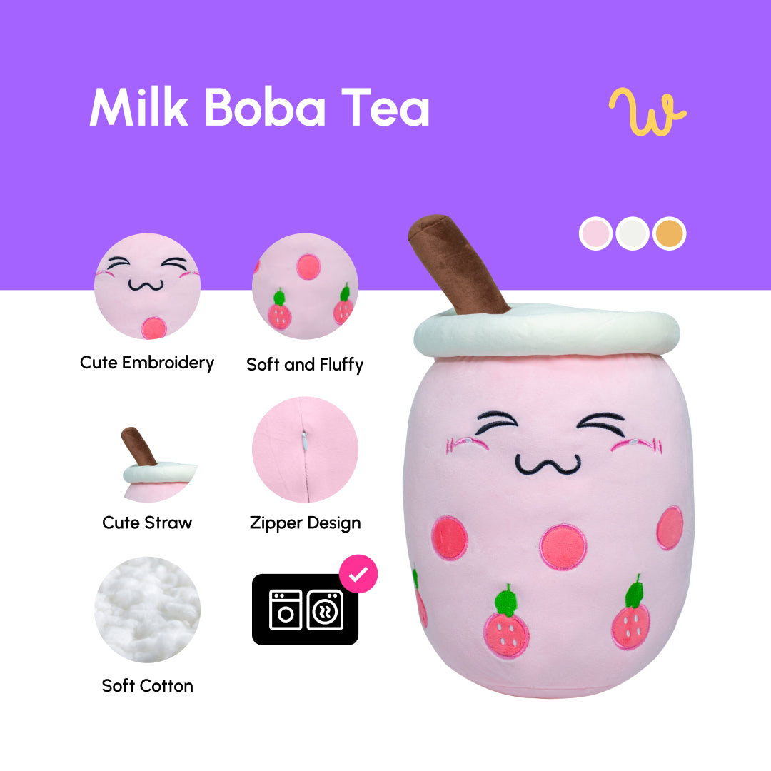 Cartoon Milk Tea Cup Pillow 50CM - Pink Closed Eyes