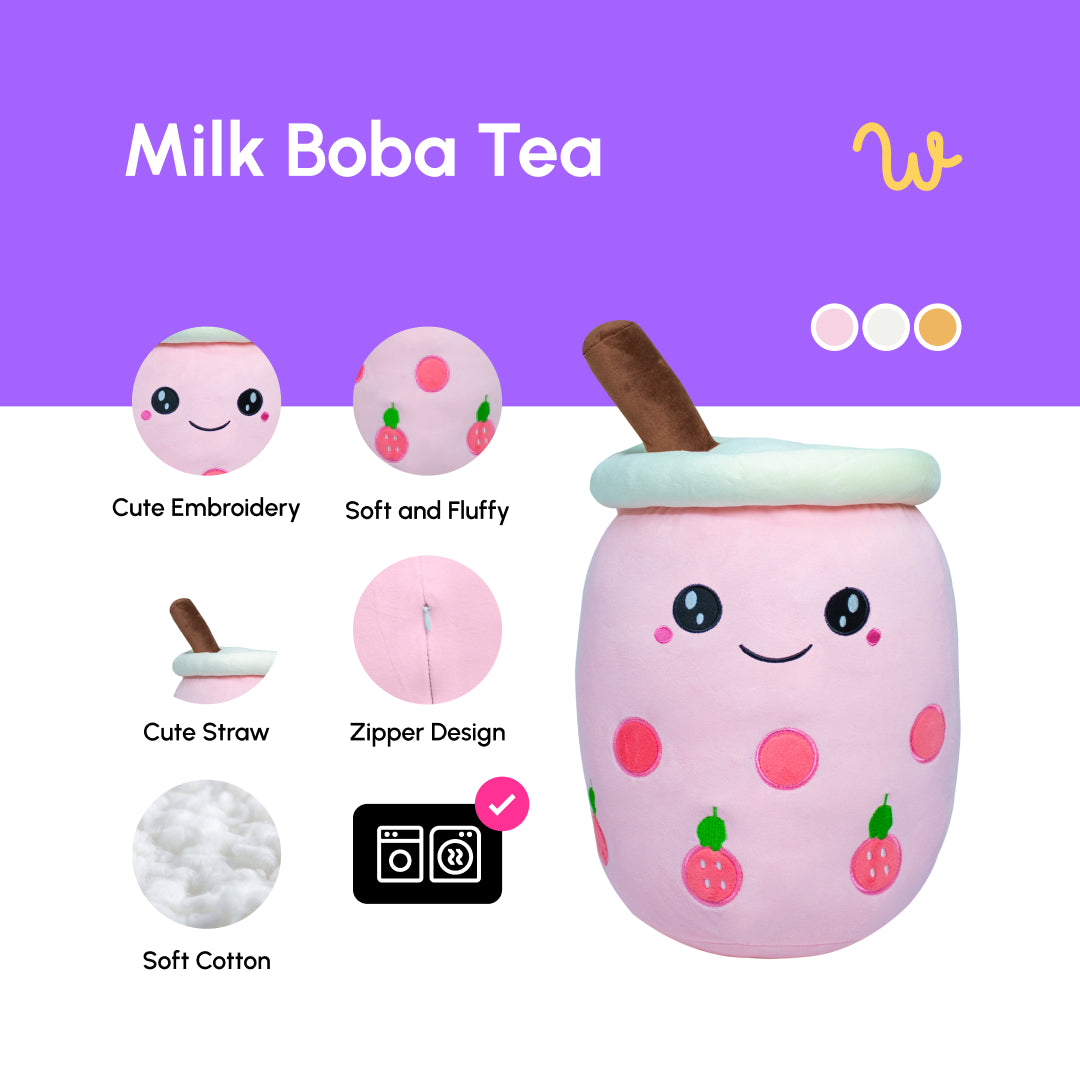 Cartoon Milk Tea Cup Pillow 50CM - Pink Open Eyes