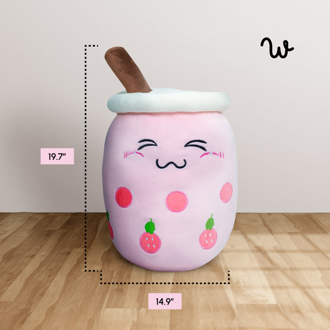 Cartoon Milk Tea Cup Pillow 50CM - Pink Closed Eyes